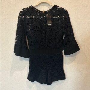Black Lace Romper with Bell Sleeves